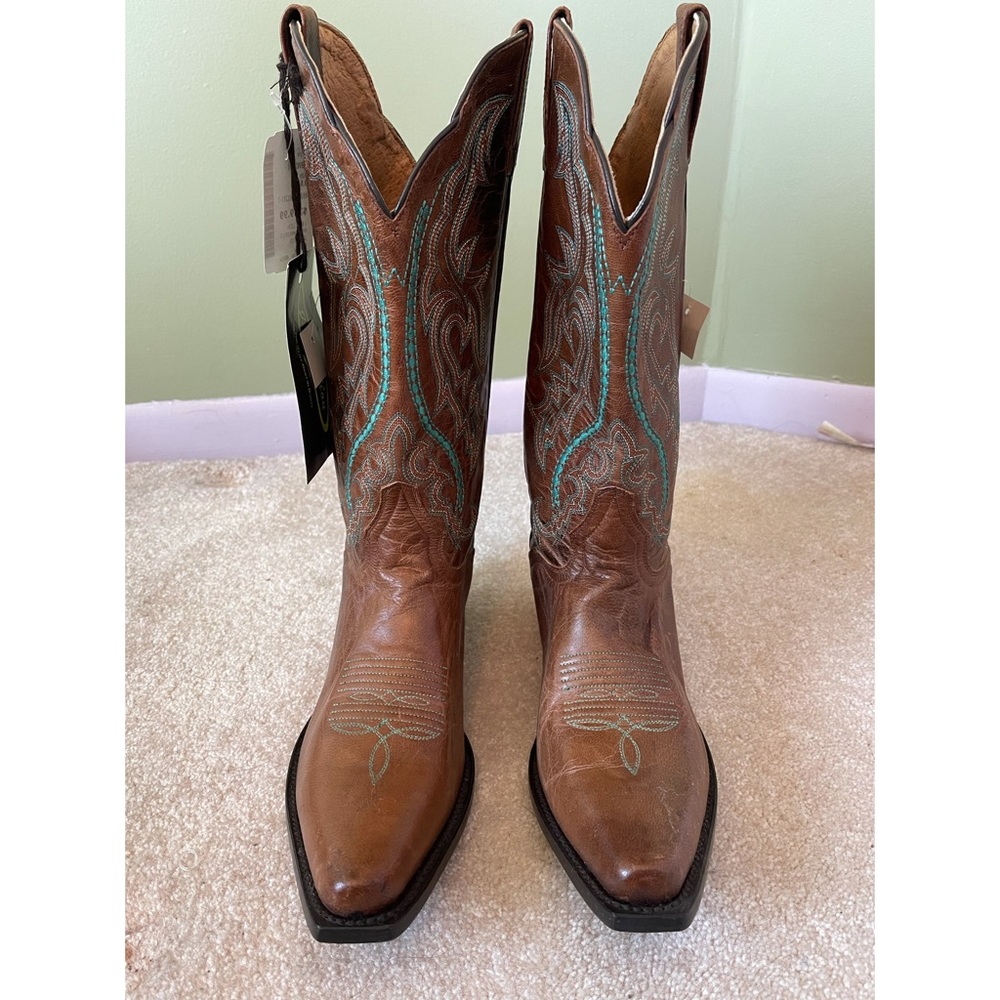 JB Dillon Brown and Turquoise Cowboy Boots, Women’s Size 9.5
